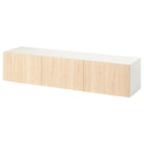BESTÅ TV-Bank mit Türen, weiß/Fänrik Esche, 180x42x38 cm