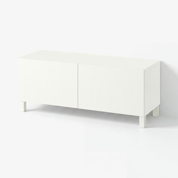 BESTÅ TV-Bank mit Türen, weiß/Förvaltare weiß, 120x42x48 cm