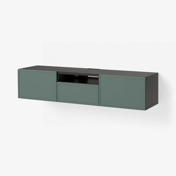 BESTÅ TV-Bank, schwarzbraun/Krukmakare dunkel graugrün, 180x42x39 cm