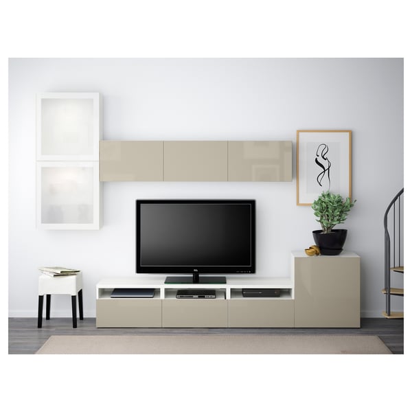 Besta Tv Komb Mit Vitrinenturen Weiss Selsviken Hochgl Beige Frostgl Ikea Schweiz
