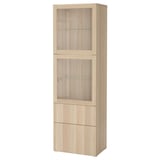 BESTÅ Vitrine, Eicheneff wlas/Lappviken weiß las/Eichenachb/Klargl, 60x42x193 cm