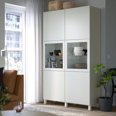 BESTÅ Vitrine, weiß Valviken/Sindvik Klarglas weiß, 120x42x202 cm