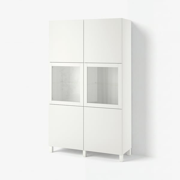 BESTÅ Vitrine, weiß Valviken/Sindvik Klarglas weiß, 120x42x202 cm