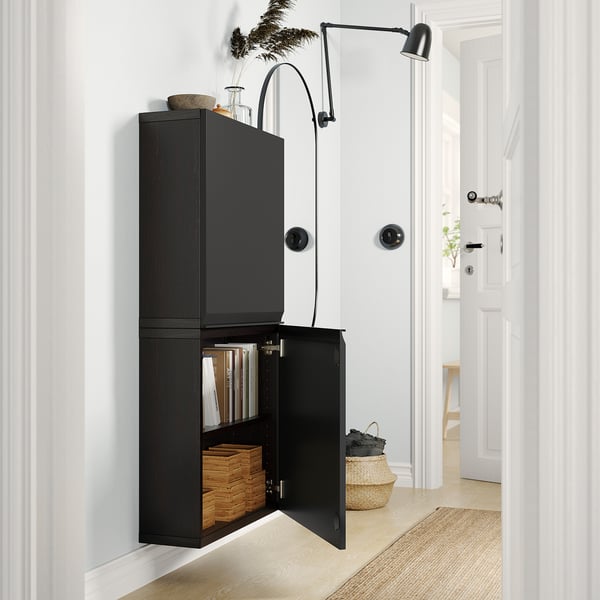BESTÅ Wandschrank mit 2 Türen, schwarzbraun/Hammarsmed anthrazit, 60x22x128 cm