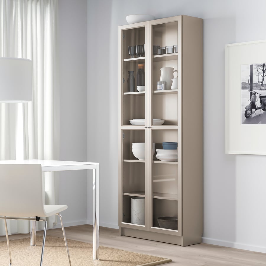 BILLY Bücherregal mit Glastüren, grau/Metalleffekt, 80x30x202 cm - IKEA ...