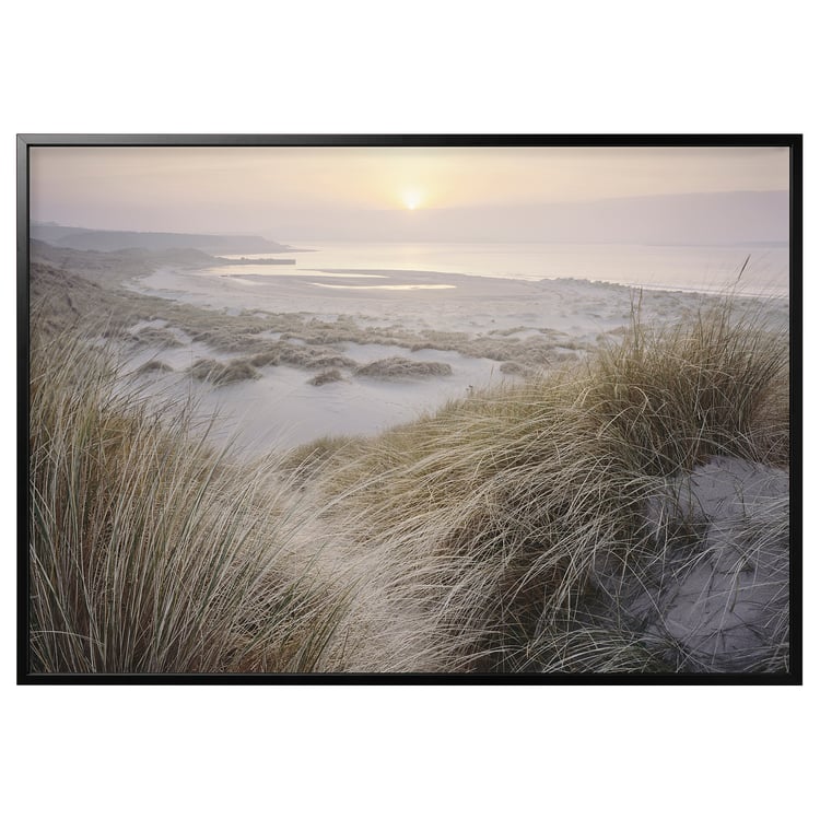 BJÖRKSTA Gerahmtes Bild - Strand bei Morgendämmerung/schwarz - IKEA Schweiz