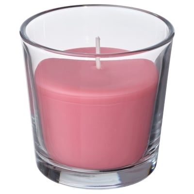 BLODBOK Duftkerze im Glas, Erdbeere/leuchtend rosa, 25 Std.