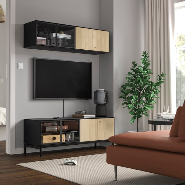 BOASTAD TV-Möbel, Kombination, schwarz/Eichenfurnier, 121x42 cm