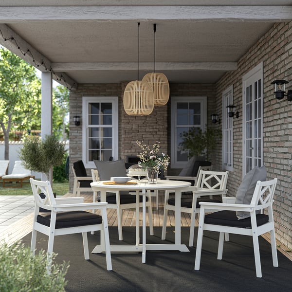 BONDHOLMEN Tisch+4 Armlehnstühle/außen, weiß/beige/Järpön/Duvholmen anthrazit