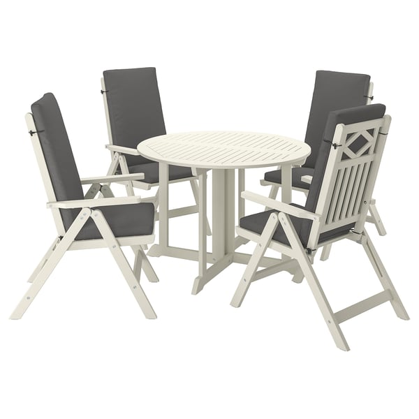 BONDHOLMEN Tisch+4 Hochlehner/außen, weiß/beige/Frösön/Duvholmen dunkelgrau