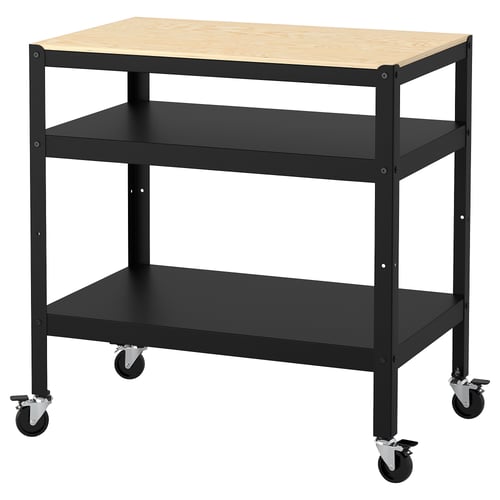 BROR Servierwagen - schwarz/Kiefersperrholz 85x55 cm