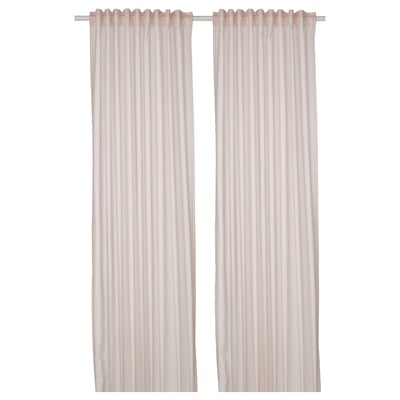 BYMOTT 2 Gardinenschals, weiß/beige gestreift/mit Gardinenband, 120x300 cm