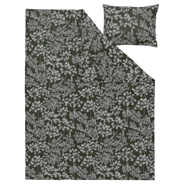 DAGGBJÖRNBÄR Bettwäsche-Set, 2-teilig, dunkelgrün/Blumenmuster, 150x200/50x60 cm