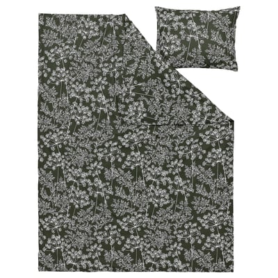 DAGGBJÖRNBÄR Bettwäsche-Set, 2-teilig, dunkelgrün/Blumenmuster, 150x200/50x60 cm