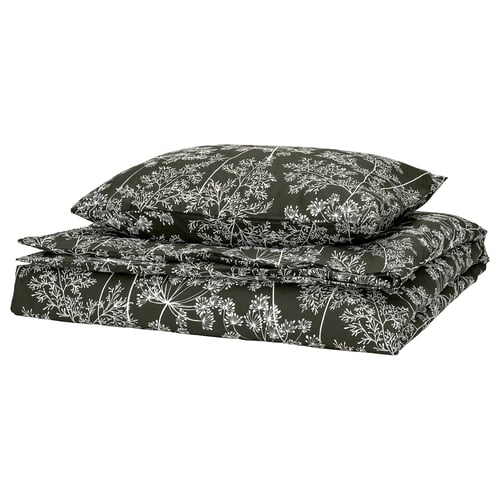 DAGGBJÖRNBÄR Bettwäsche-Set, 2-teilig, dunkelgrün/Blumenmuster, 150x200/50x60 cm