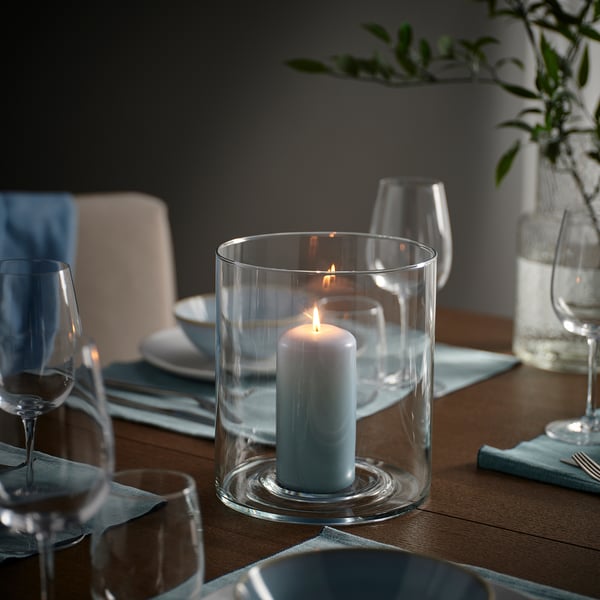 DAGLIGEN Blockkerze duftneutral, blassblau, 14 cm 40 Std.