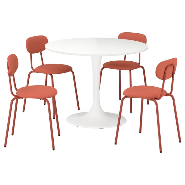 DOCKSTA / SANDSBERG Tisch und 4 Stühle, weiß/Remmarn rotbraun, 103 cm