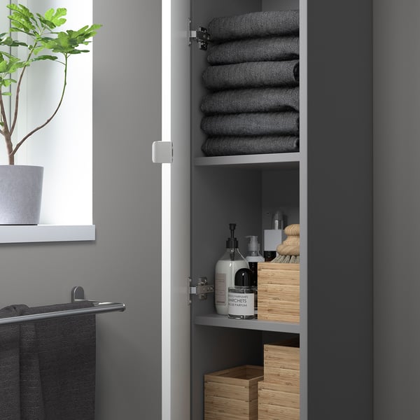 ENHET Hochschrank mit 4 Böden+Türen, grau/weiß, 30x32x180 cm