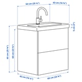 ENHET / TVÄLLEN Waschbschr+Schubladen/Waschb/Mibatt, grau Rahmen/grau, 64x43x65 cm