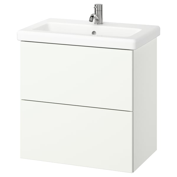 ENHET / TVÄLLEN Waschbschr+Schubladen/Waschb/Mibatt, weiß, 64x43x65 cm