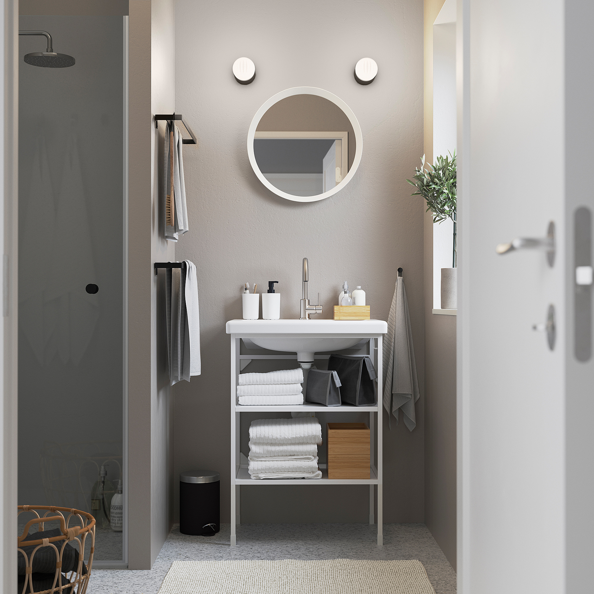 ENHET / TVÄLLEN Waschtisch, offen, 2 Böden - weiß/GLYPEN Hahn - IKEA