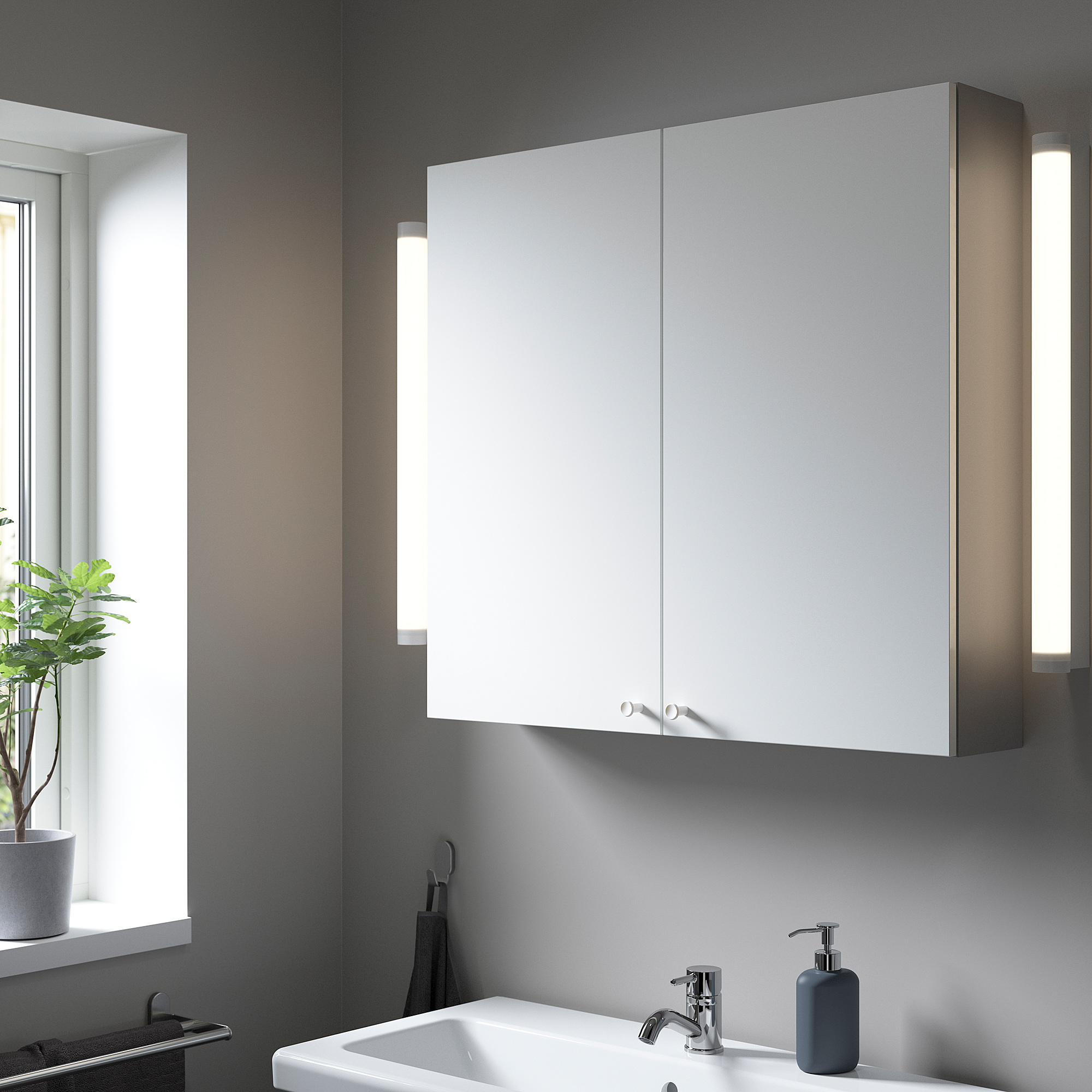 ENHET Wandschrank m 2 Böden/Türen, grau/weiß, 80x17x75 cm