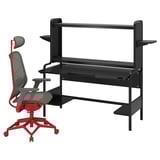FREDDE / STYRSPEL Gamingschreibtisch und -stuhl, schwarz grau/rot