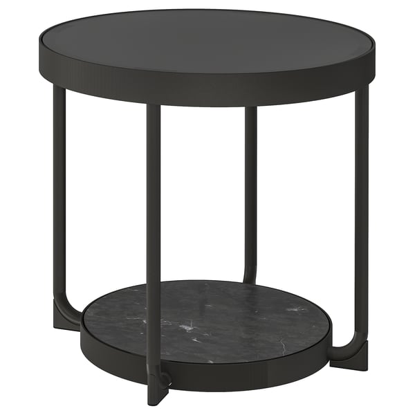 FRÖTORP Beistelltisch, anthrazit marmoriert/schwarz Glas, 48 cm