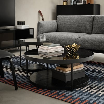 FRÖTORP Couchtisch, anthrazit marmoriert/schwarz Glas, 88 cm