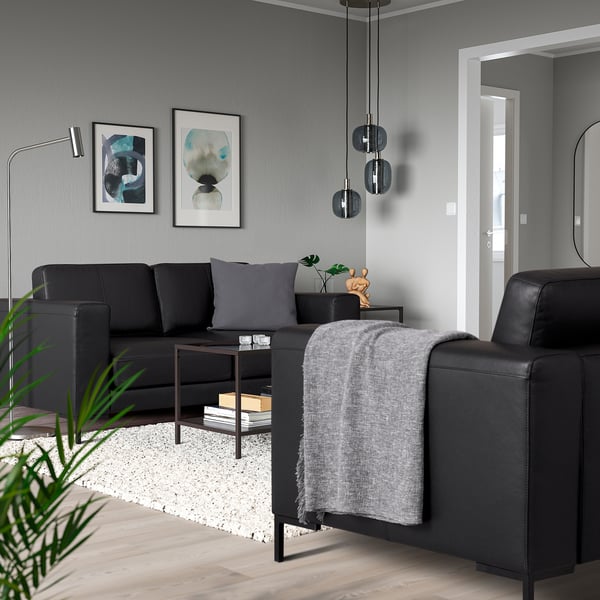FULLERÖ 2er-Sofa, Grann schwarz/Metall