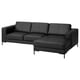 FULLERÖ 3er-Sofa mit Récamiere, rechts, Grann schwarz/Metall