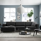 FULLERÖ 4er-Sofa mit Récamiere, links Grann/schwarz/Metall