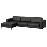 FULLERÖ 4er-Sofa mit Récamiere, links Grann/schwarz/Metall