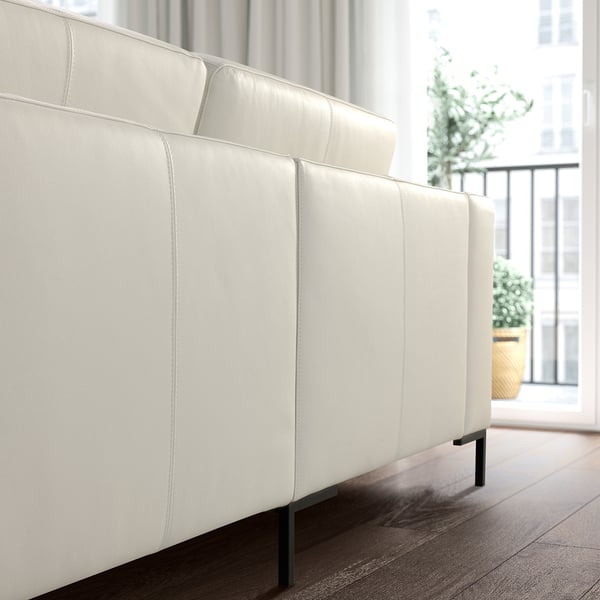 FULLERÖ 4er-Sofa mit Récamiere, links/Grann weiß/Metall
