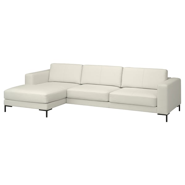 FULLERÖ 4er-Sofa mit Récamiere, links/Grann weiß/Metall