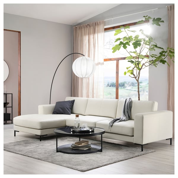 FULLERÖ 4er-Sofa mit Récamiere, links/Grann weiß/Metall