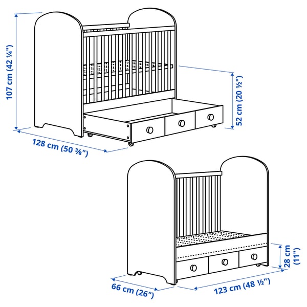GONATT Babybett mit Schubfach, weiß, 60x120 cm