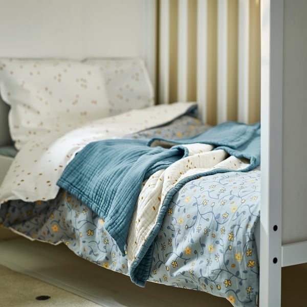 GULDVÄVARE Babydecke, blau/weiß Punkte, 80x100 cm