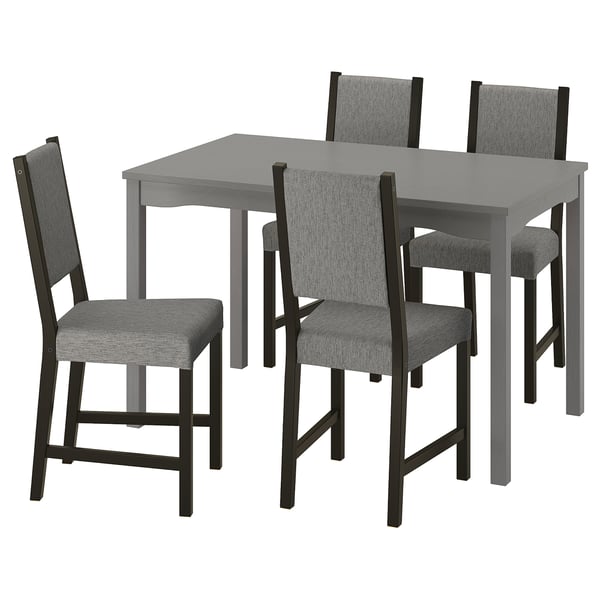 HAUGA / STEFAN Tisch und 4 Stühle, grau/braunschwarz Knisa grau/beige, 118x74 cm