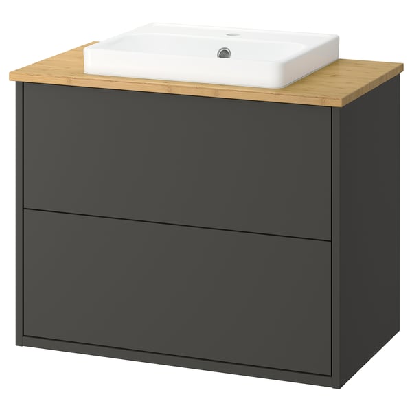 HAVBÄCK / ORRSJÖN Waschbeckschr+Schubladen/Waschbeck, dunkelgrau/Bambus, 82x49x71 cm
