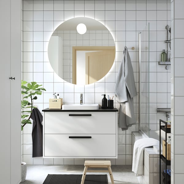 HAVBÄCK / ORRSJÖN Waschbeckschr+Schubladen/Waschbeck, weiß/schwarz marmoriert, 102x49x71 cm
