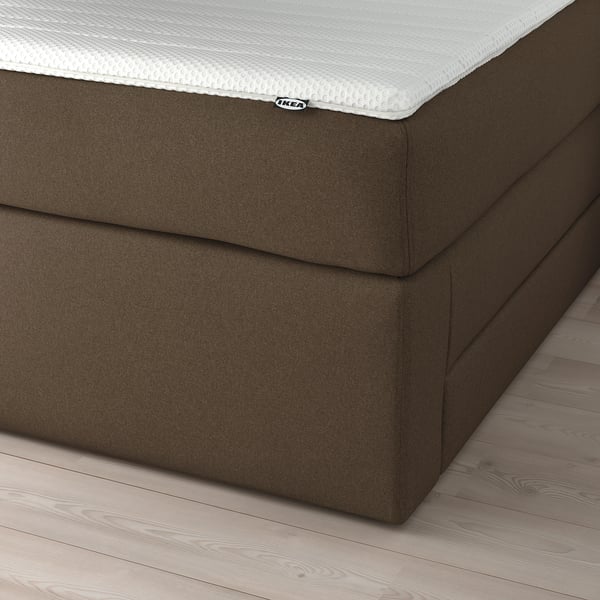 HEMFJÄLLET Boxspringbett mit Bettkasten, Valevåg fest/Nisseholm Tonerud dunkel graubraun, 160x200 cm
