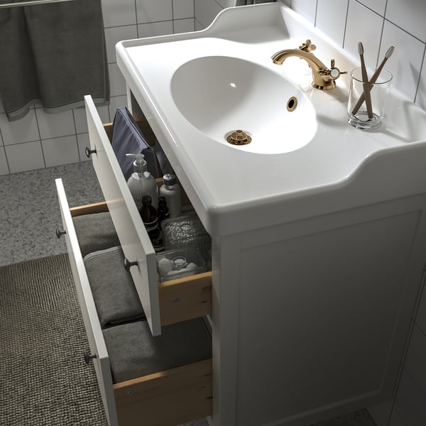 HEMNES / RUTSJÖN Waschbschr+Schubladen/Waschb/Mibatt, weiß, 82x49x95 cm
