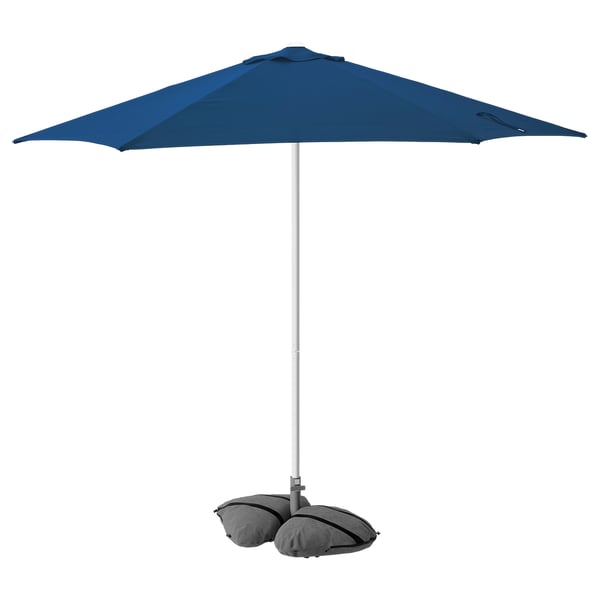 HÖGÖN / IGGÖN Sonnenschirm mit Ständer, dunkelblau/dunkelgrau, 270 cm