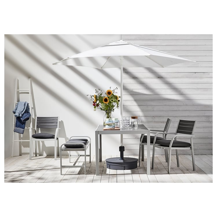 HÖGÖN Sonnenschirm mit Ständer, weiß/Grytö dunkelgrau, 270 cm IKEA