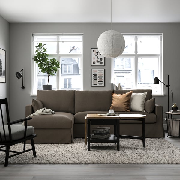 HYLTARP 3er-Sofa mit Récamiere, links, Gransel graubraun