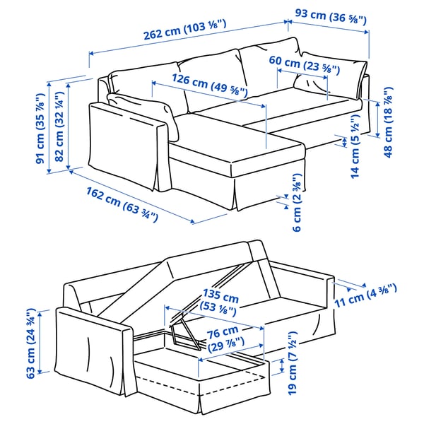 HYLTARP 3er-Sofa mit Récamiere, links, Gransel graubraun