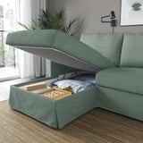 HYLTARP 3er-Sofa mit Récamiere, links, Hemmesta graugrün