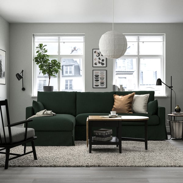 HYLTARP 3er-Sofa mit Récamiere, links, Tallmyra dunkelgrün