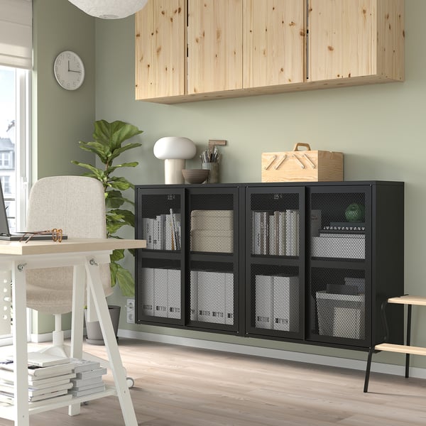 IVAR Schrank mit Türen, schwarz Netz, 160x30x83 cm